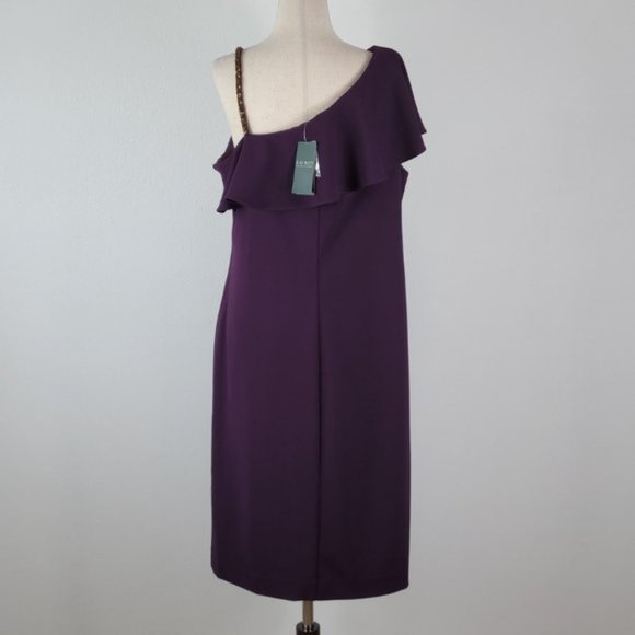 LAUREN RALPH LAUREN sheath asymmetrical neckline dress Sz 14 NEW - Picture 5 of 8